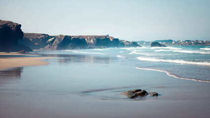 Sunny day at As Catedrais Beach, Lugo, Galicia, Spain. A bright sunny day in northern Spain.