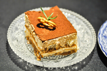 tiramisu or cake , cocoa cake or coffee cake or chocolate cake