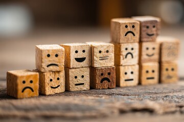 Wooden Cubes Showing Happy and Sad Emotion Faces