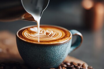 Barista Made Coffee Latte in a Coffee Shop