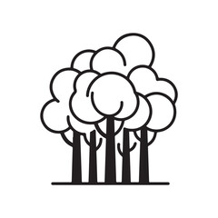 Vector art of stylized illustration of a group of trees with rounded canopies, isolated on a