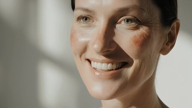Authentic Close-Up Portrait of a Woman with Natural Skin and Genuine Expressions.