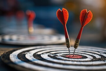Closeup View of Dart on Dartboard Bullseye