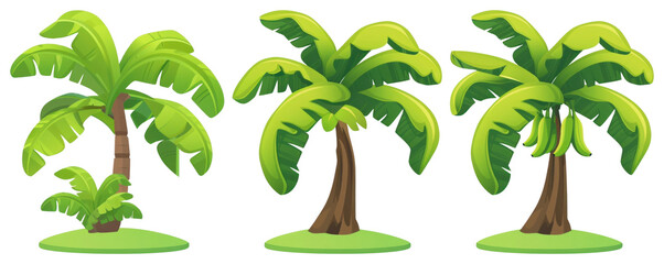 Obraz premium PNG Three cartoon banana trees, element set on transparent background
