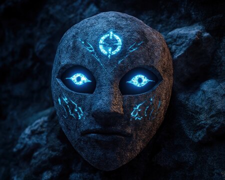 Stone mask with glowing eyes