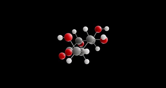 Gluconolactone molecule, rotating 3D model of e575, looped video on a black background
