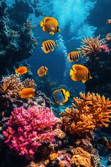 Naklejka premium beautiful underwater world with corals and tropical fish