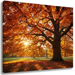 Majestic Autumn Tree Bathed in Golden Sunlight.