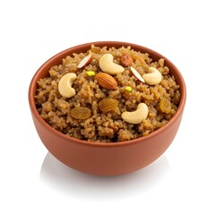 Delicious Indian dessert halwa with nuts and raisins