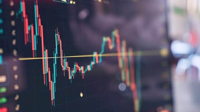Digital Cryptocurrency Trading Screen with Candlestick Price Chart and Market Analysis