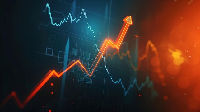 Rising Cryptocurrency Market Chart with Glowing Orange Upward Arrow