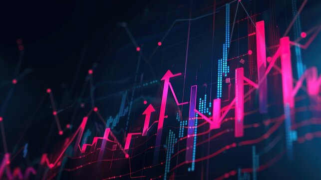 Digital Cryptocurrency Trading Graph with Pink Lines and Market Analytics