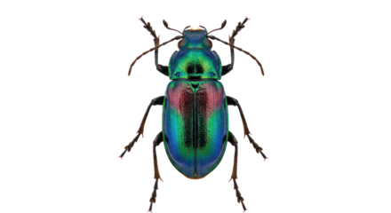 Iridescent Metallic Beetle with Green, Blue, and Pink Hues Isolated on Transparent Background.