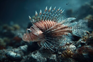 Lionfish on the seabed. Underwater world