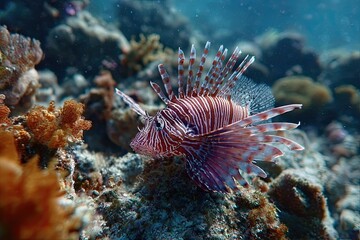 Lionfish on the seabed. Underwater world