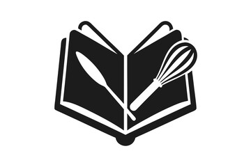 Open baking recipe book icon with whisk illustration  