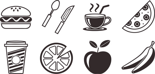 Food and drink icon set with coffee tea and breakfast items vector illustration