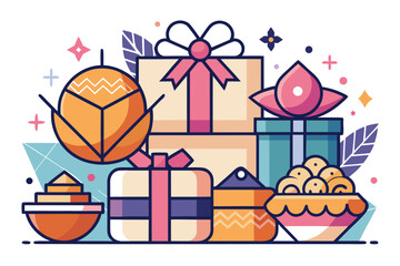 Gift Box Sweets Icons Wrapped Present Candy Celebration Symbol  