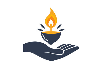 hand holding diya symbol of sharing light festival icon