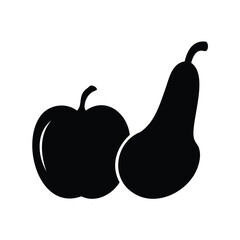 Simple minimalistic black and white vector illustration of an apple and pear