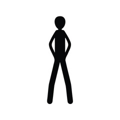 Isolated silhouette of a confident stick figure standing with hands on hips