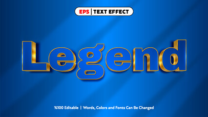 Legend 3D gold text effect with blue background editable vector design for creative typography and graphic projects