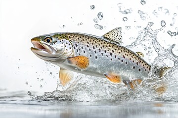 Fototapeta premium trout on a white background in splashes of water