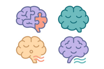 Colorful brain concepts for puzzle solving, relaxation, breathing, and mental health
