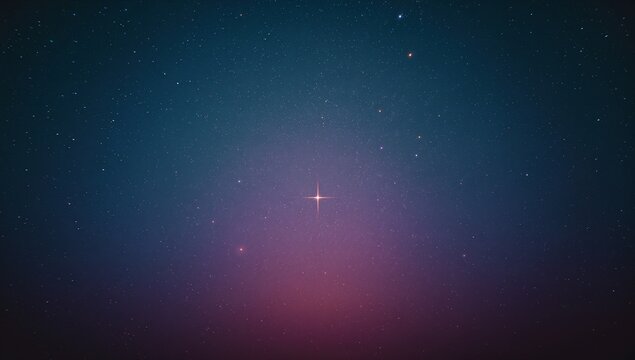 Showing bright central star with diffraction spikes in outer space among smaller orange-red stars
