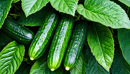 fresh cucumbers in the garden