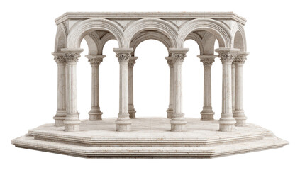 Obraz premium Ancient Roman Style Stone Pavilion with Arched Columns on White Background