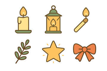 Festive and cozy light decorations featuring a candle, lantern, match, star, bow, and branch