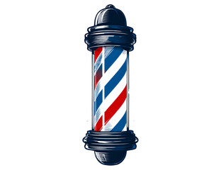 Traditional Barber Pole with Red Blue and White Stripes on Classic Metal Fixture