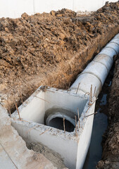 Concrete drainage pipe on a construction site