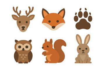 Cute woodland animal collection featuring deer, fox, owl, squirrel, and rabbit characters