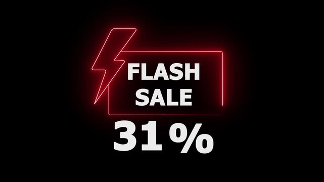 Glowing Neon flash sale announcement with 31 percent discount. black Friday, big sale event for shop, retail, resort, bar display promotion business concept.