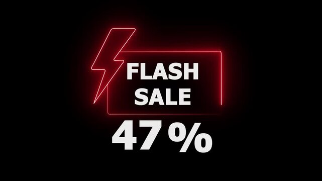 Glowing Neon flash sale announcement with 47 percent discount. black Friday, big sale event for shop, retail, resort, bar display promotion business concept.