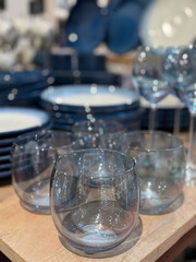 Blue transparent glasses on the table