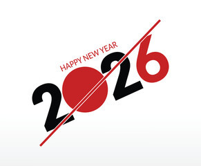 Happy new year 2026 with red circle and diagonal line
