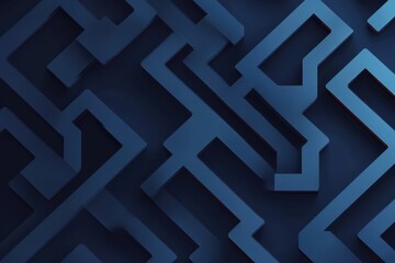 Dark blue 3D maze pattern with sharp edges and geometric shapes creating complex labyrinth design, evoking sense of mystery and challenge in modern style