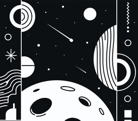 Vector style drawing of Space trip