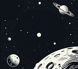 Vector style drawing of Space trip