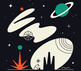 Vector style drawing of Space trip