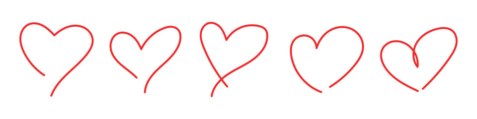 Handdrawn heart shape symbol. valentine design element. handdrawn sketch line art drawing love shape set. vector illustration red heart shape