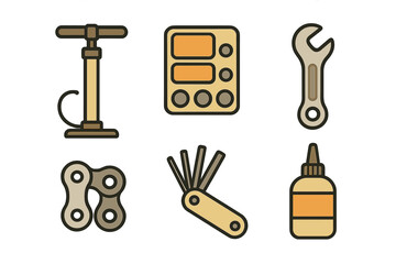 Collection of essential bicycle repair and maintenance tools and accessories