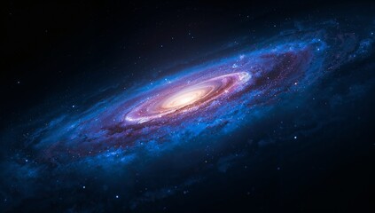 Fototapeta premium Spiral galaxy rotating in deep space, with bright core, dust lanes, gas clouds, star clusters