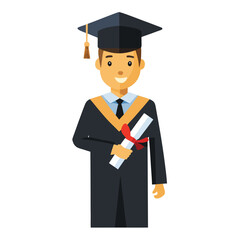 Graduated Student Man Vector Illustration. Academic Cap and Gown with Diploma. Printable Graduation Design.eps