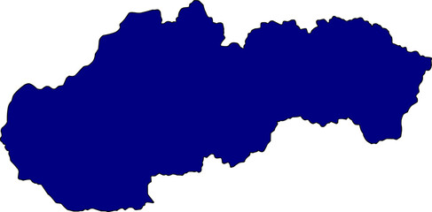 Blue silhouette vector map of Slovakia national boundary, presented as a solid color political template representing one of the national flag colors of the Central European country.
