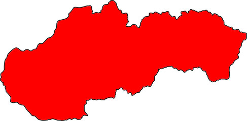 Red silhouette vector map of Slovakia national boundary, presented as a solid color political template of the Central European country.