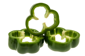 Three green bell pepper rings isolated on white background